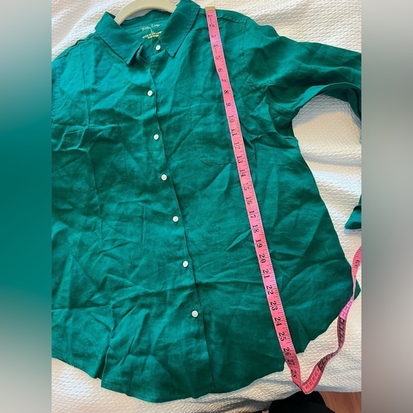 NEW LILLY PULITZER sea view linen button down top in evergreen - Picture 11 of 14